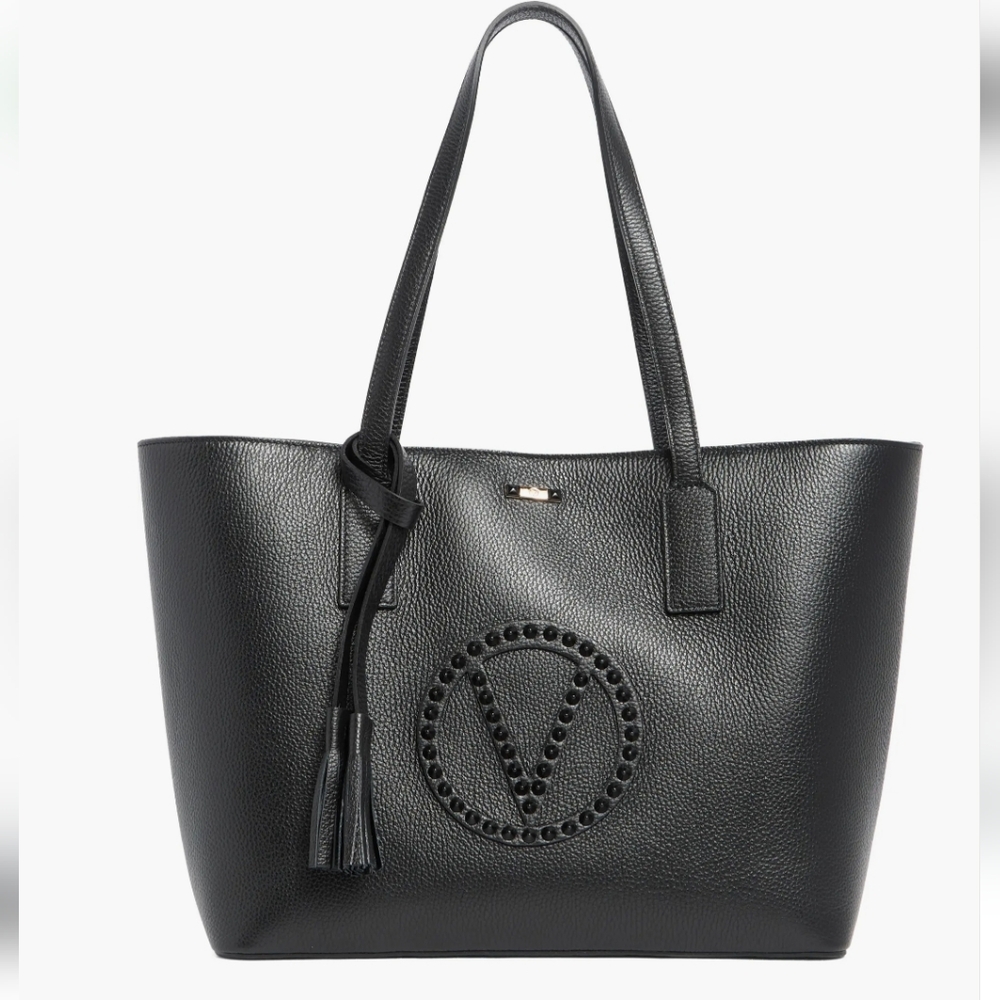 Valentino By Mario Valentino Black Tote with Studded Emblem